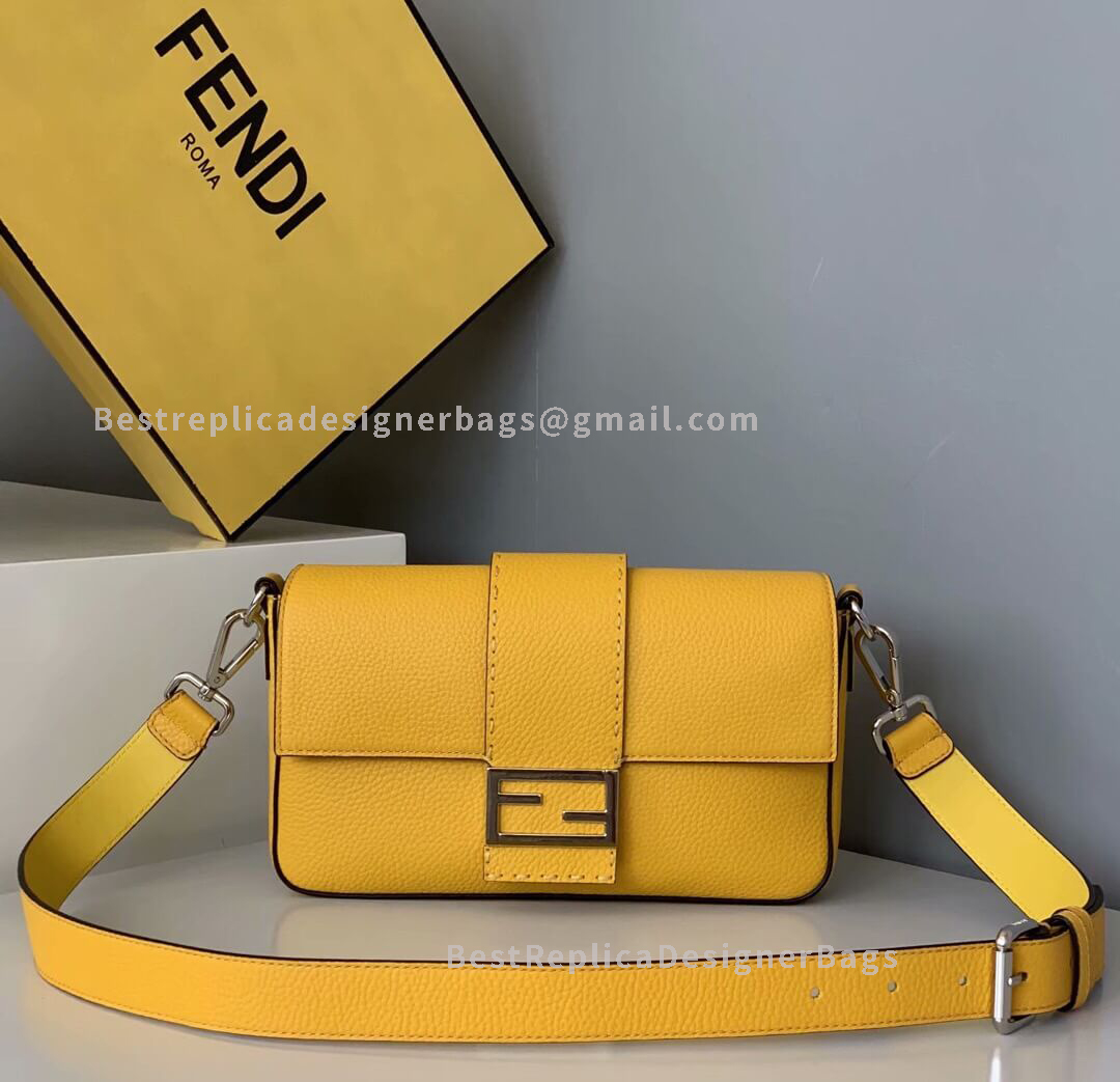 Fendi Baguette Medium Yellow Leather Bag SHW 0122M